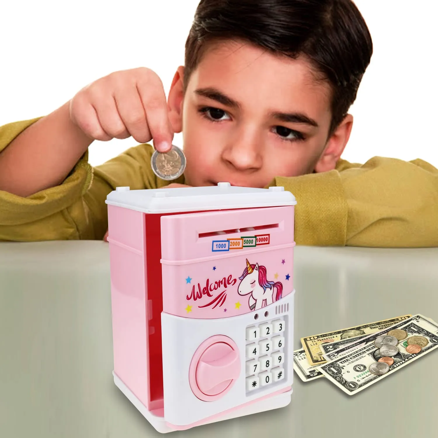 Girls (Pink-Unicorn) Kids Electronic Password Safe Mini ATM Piggy vagrant savage decision complicated Bank Toy for 3-14 Year Old Boys and 