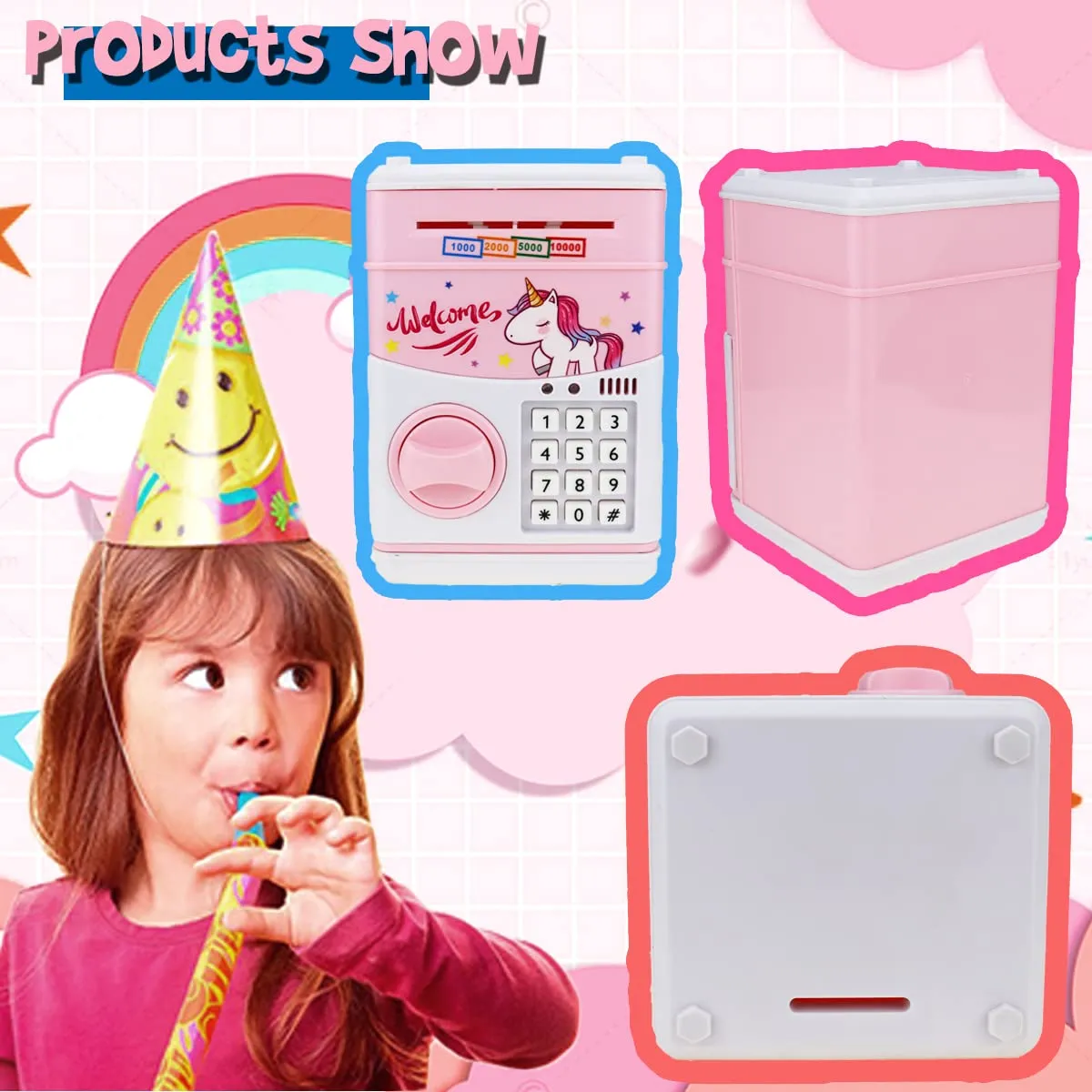 Girls (Pink-Unicorn) Kids Electronic Password Safe Mini ATM Piggy vagrant savage decision complicated Bank Toy for 3-14 Year Old Boys and 