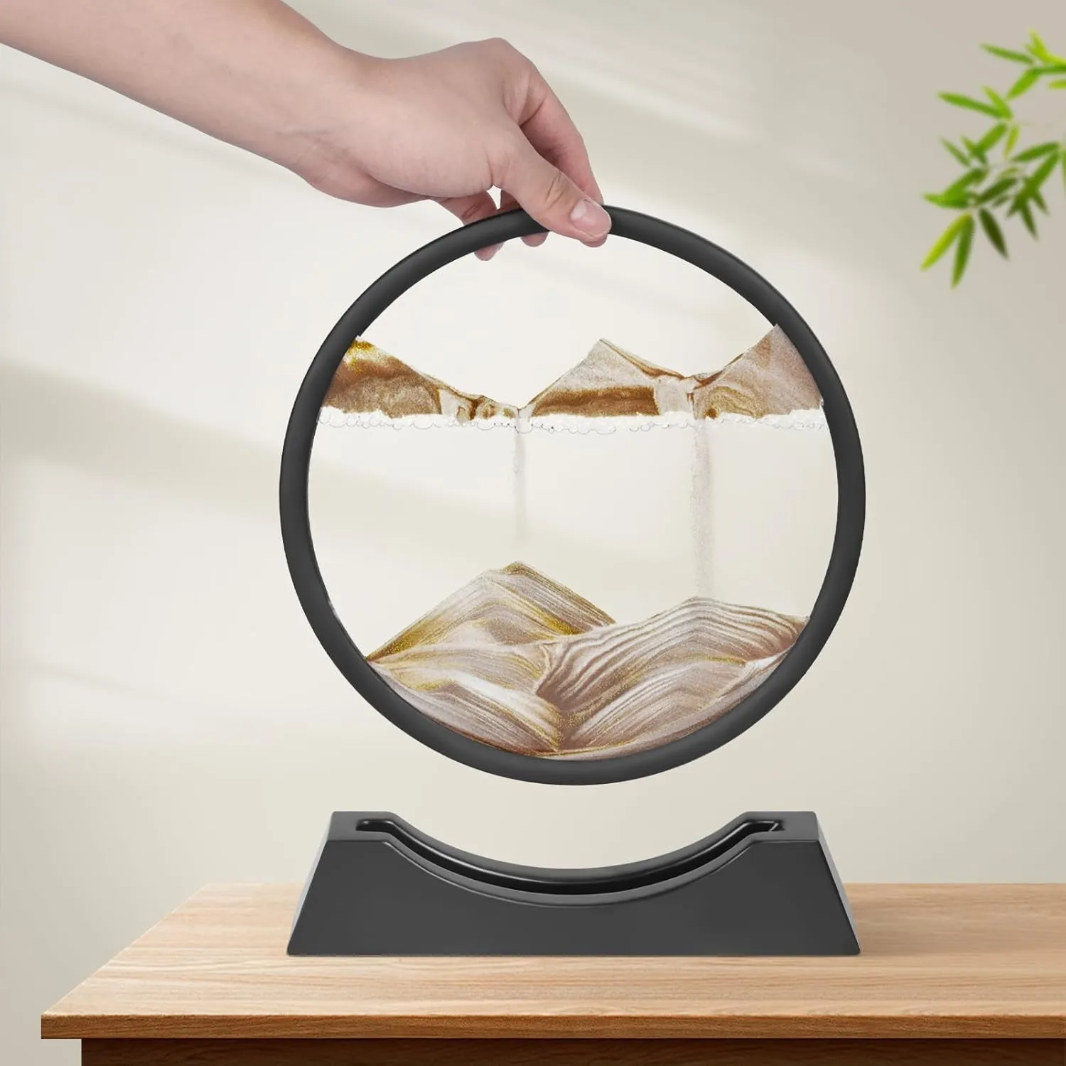Glass maturation pack horticultural Frame Display Flowing Sand Relaxing Gift for Kids Adults Home Office Work Desktop Decoration (Coffee$ 12") Wai Danie Moving Sand Art Picture Decor$ 3D Deep Sea Sandscape Liquid Motion$Round 
