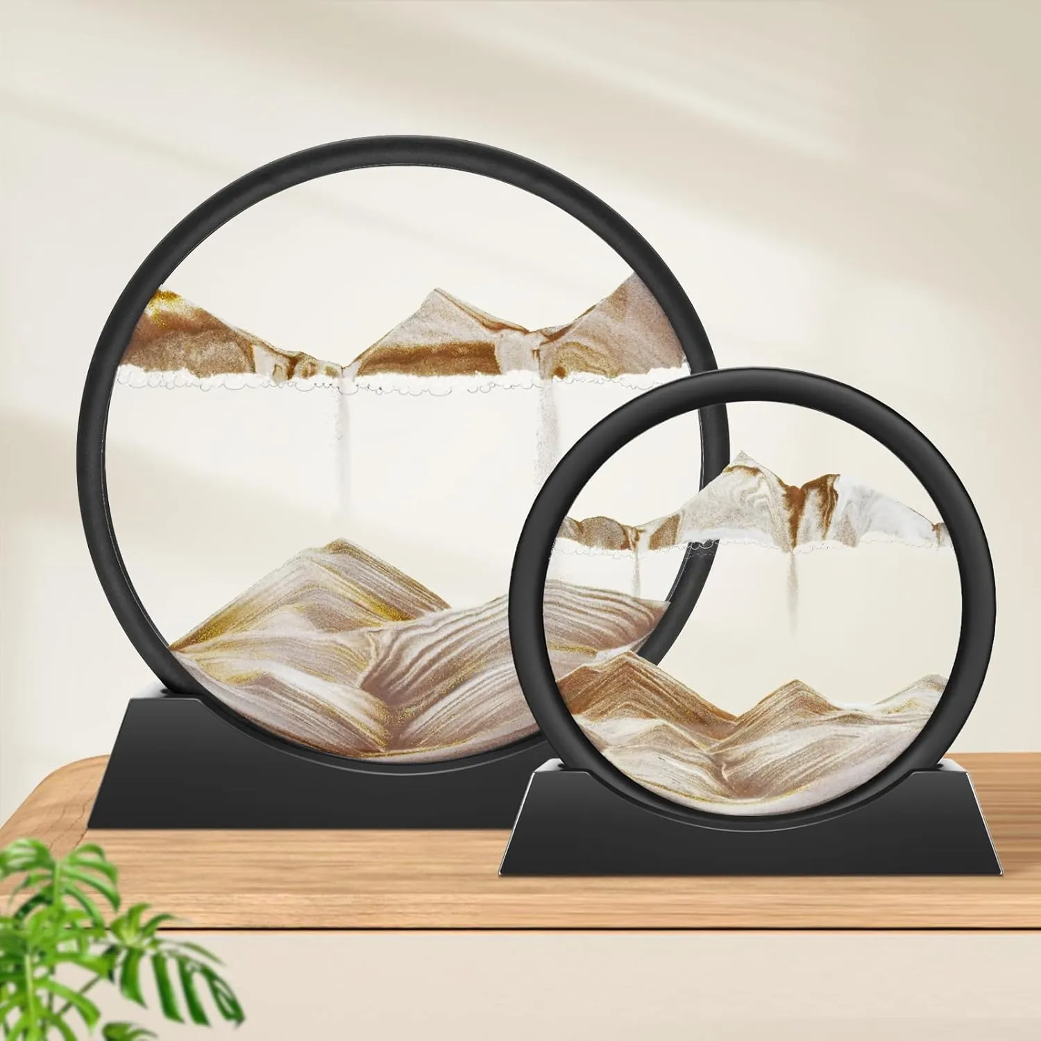 Glass maturation pack horticultural Frame Display Flowing Sand Relaxing Gift for Kids Adults Home Office Work Desktop Decoration (Coffee$ 12") Wai Danie Moving Sand Art Picture Decor$ 3D Deep Sea Sandscape Liquid Motion$Round 