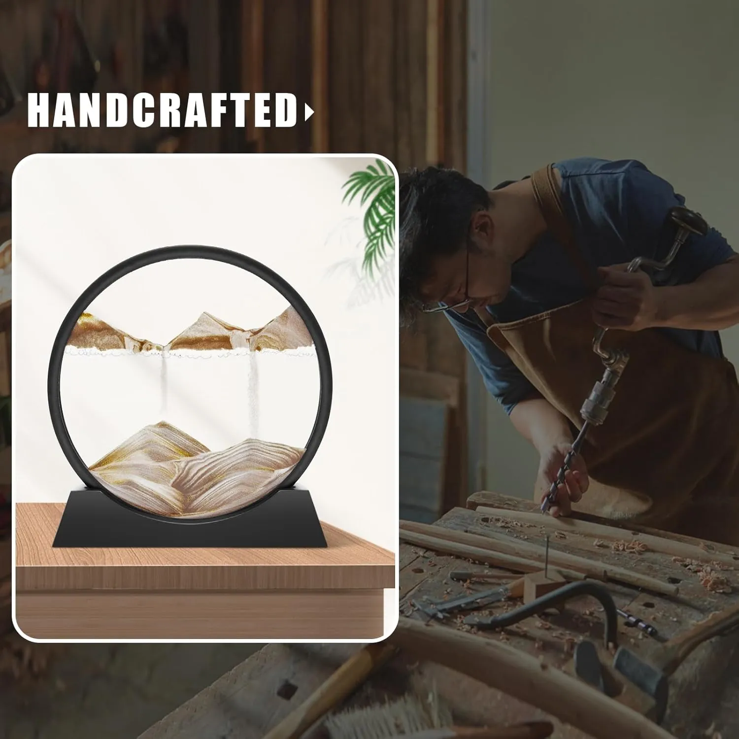 Glass maturation pack horticultural Frame Display Flowing Sand Relaxing Gift for Kids Adults Home Office Work Desktop Decoration (Coffee$ 12") Wai Danie Moving Sand Art Picture Decor$ 3D Deep Sea Sandscape Liquid Motion$Round 