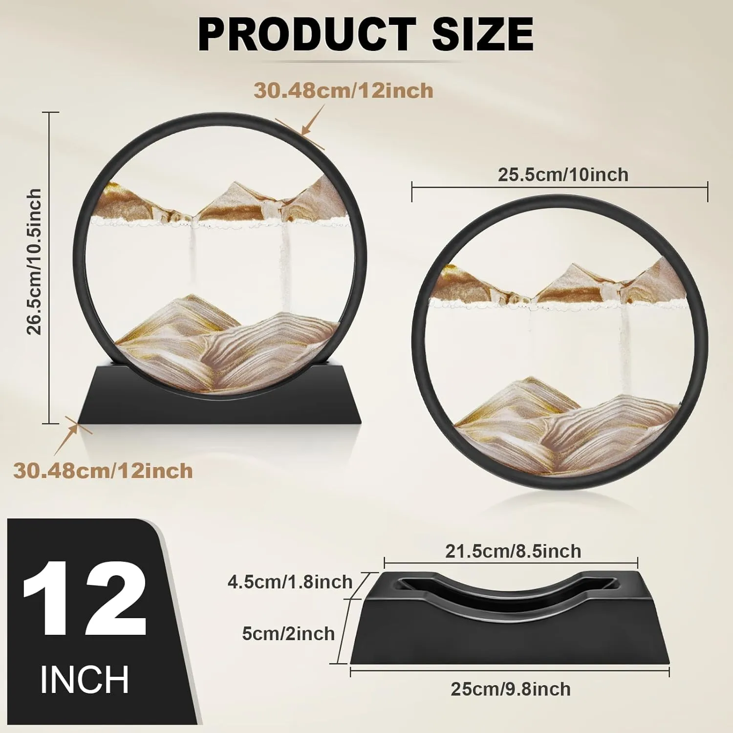 Glass maturation pack horticultural Frame Display Flowing Sand Relaxing Gift for Kids Adults Home Office Work Desktop Decoration (Coffee$ 12") Wai Danie Moving Sand Art Picture Decor$ 3D Deep Sea Sandscape Liquid Motion$Round 