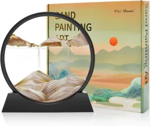 Glass maturation pack horticultural Frame Display Flowing Sand Relaxing Gift for Kids Adults Home Office Work Desktop Decoration (Coffee$ 12") Wai Danie Moving Sand Art Picture Decor$ 3D Deep Sea Sandscape Liquid Motion$Round 