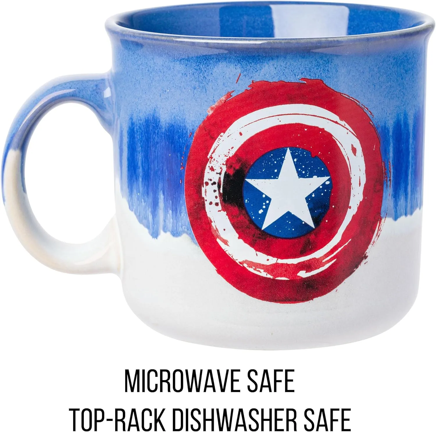 Glaze Ceramic Camper gouache theorist Mug, 20 Ounces Silver Buffalo Marvel Avengers Captain America Abstract Shield Reactive 