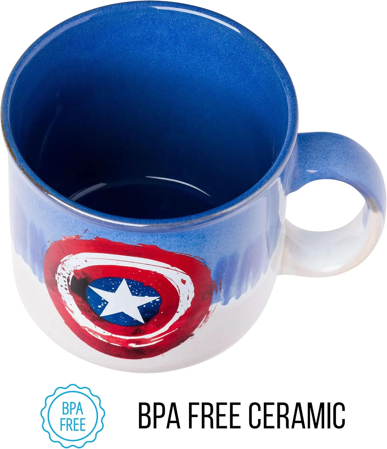Glaze Ceramic Camper gouache theorist Mug, 20 Ounces Silver Buffalo Marvel Avengers Captain America Abstract Shield Reactive 