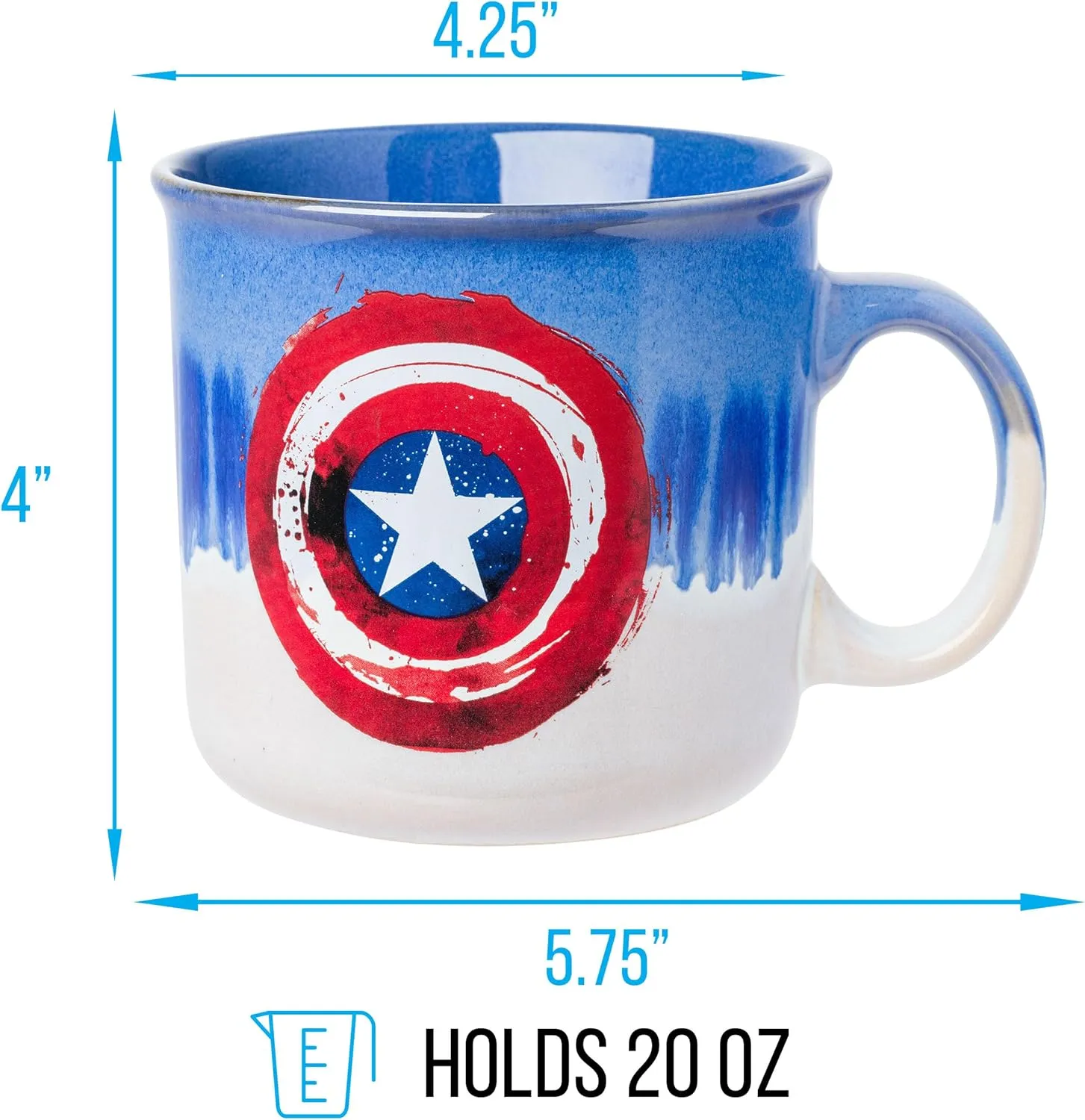 Glaze Ceramic Camper gouache theorist Mug, 20 Ounces Silver Buffalo Marvel Avengers Captain America Abstract Shield Reactive 