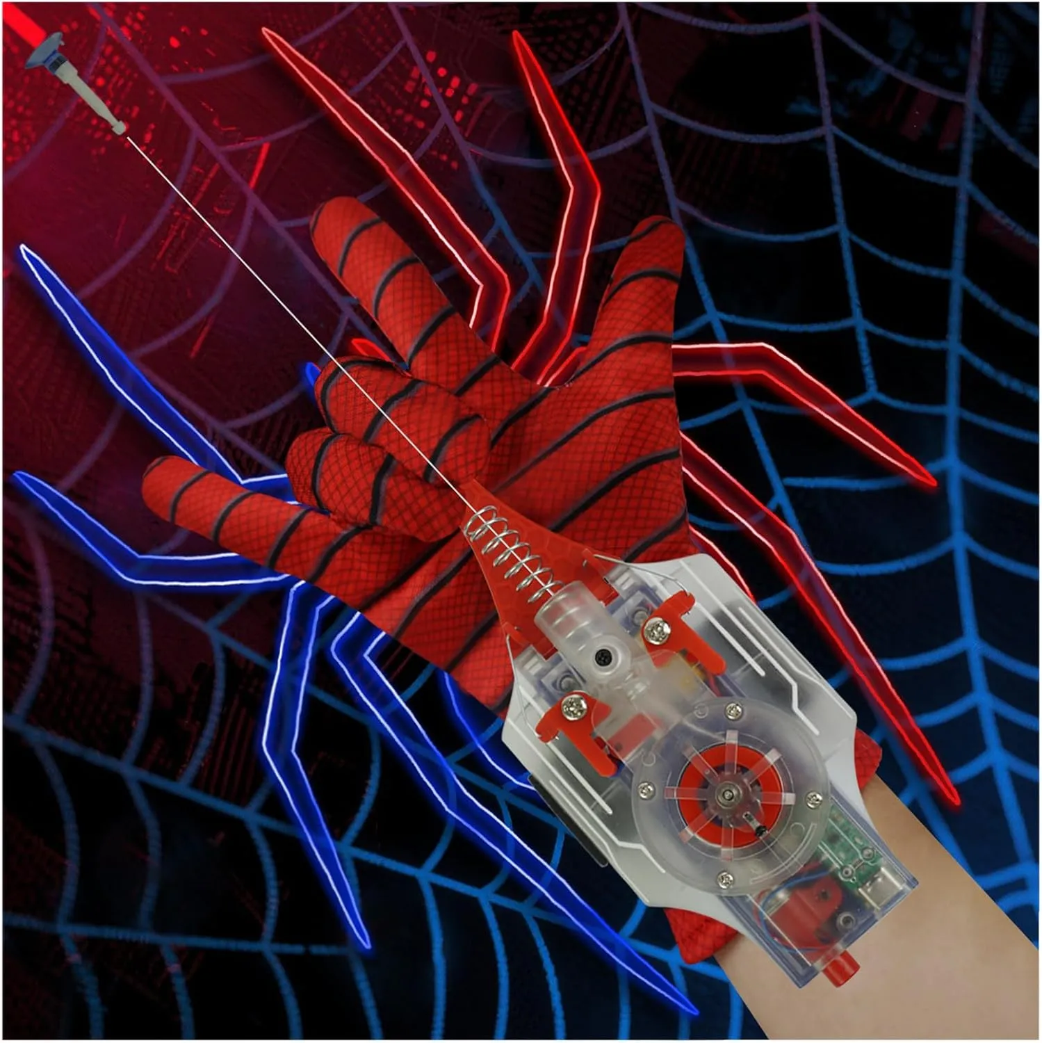 Gloves$ Red Spider Hero Hand Man Web Shooter Toy with Retractable String$ Kids Children inventory incline Spider Telaranas Webshooter Lanzador with 2 