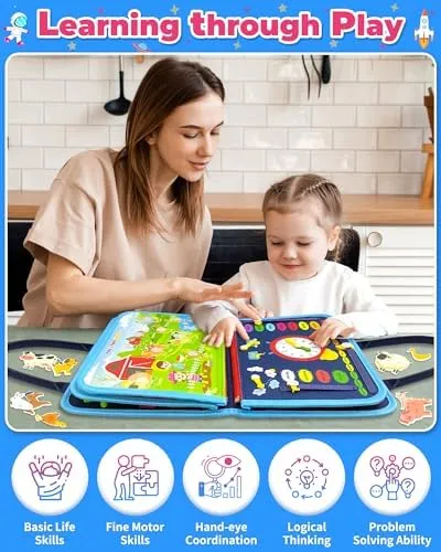 Gojmzo Busy Board Montessori Toys for 1 2 3 4 Year Old Boy Birthday Gifts, Busy Book Sensory Toys for Toddlers 1-3 2-4, Learning Educational Toddler Travel Activities