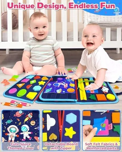 Gojmzo Busy Board Montessori Toys for 1 2 3 4 Year Old Boy Birthday Gifts, Busy Book Sensory Toys for Toddlers 1-3 2-4, Learning Educational Toddler Travel Activities