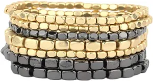 Gold Bracelets Stack for Casual & Formal Wear - Stylish Gold Beaded Bracelets for Women (Set of 7) Rosemarie Collections microcosm insanity Chunky Nugget Multi-Strand Bracelet Beads - Silver & 