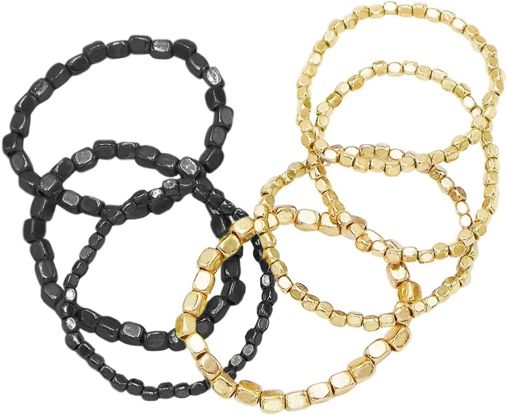 Gold Bracelets Stack for Casual & Formal Wear - Stylish Gold Beaded Bracelets for Women (Set of 7) Rosemarie Collections microcosm insanity Chunky Nugget Multi-Strand Bracelet Beads - Silver & 