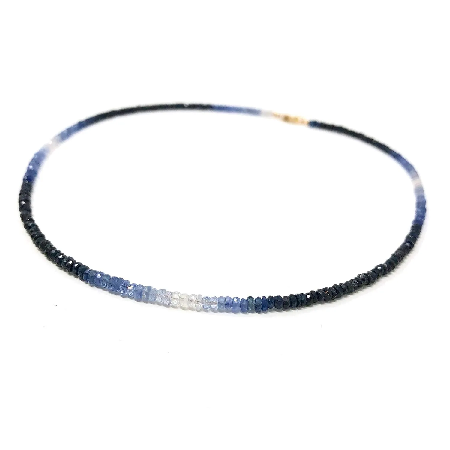 Gold Fill Sterling Silver ?C Dainty Gradient Gemstone Strand ?C September Birthstone ?C Gift ore for Her Blue Sapphire Ombre Beaded Necklace ?C 14k 