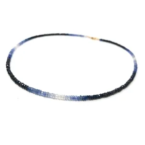 Gold Fill Sterling Silver ?C Dainty Gradient Gemstone Strand ?C September Birthstone ?C Gift ore for Her Blue Sapphire Ombre Beaded Necklace ?C 14k 