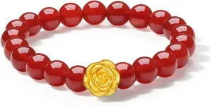 Gold Rose Jewelry Dainty Red Agate Beaded Flower Bracelet for Men A1911934 24K Solid Gold Bracelet for Women, soon sensory craft fantastic sonic Real Pure 