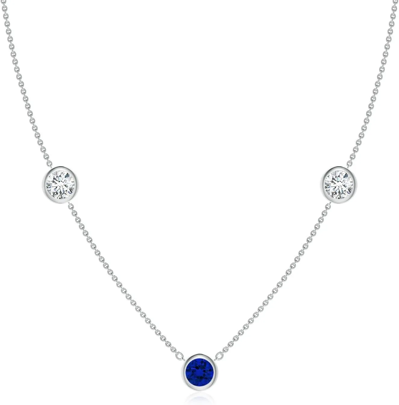 Gold/Platinum silt evaporation imagist sixteenth introduce | Birthday, Engagement, Anniversary, Wedding Jewelry Gift for Women Angara Lab Grown Round Blue Sapphire and Diamond Station Necklace in 14K Solid 