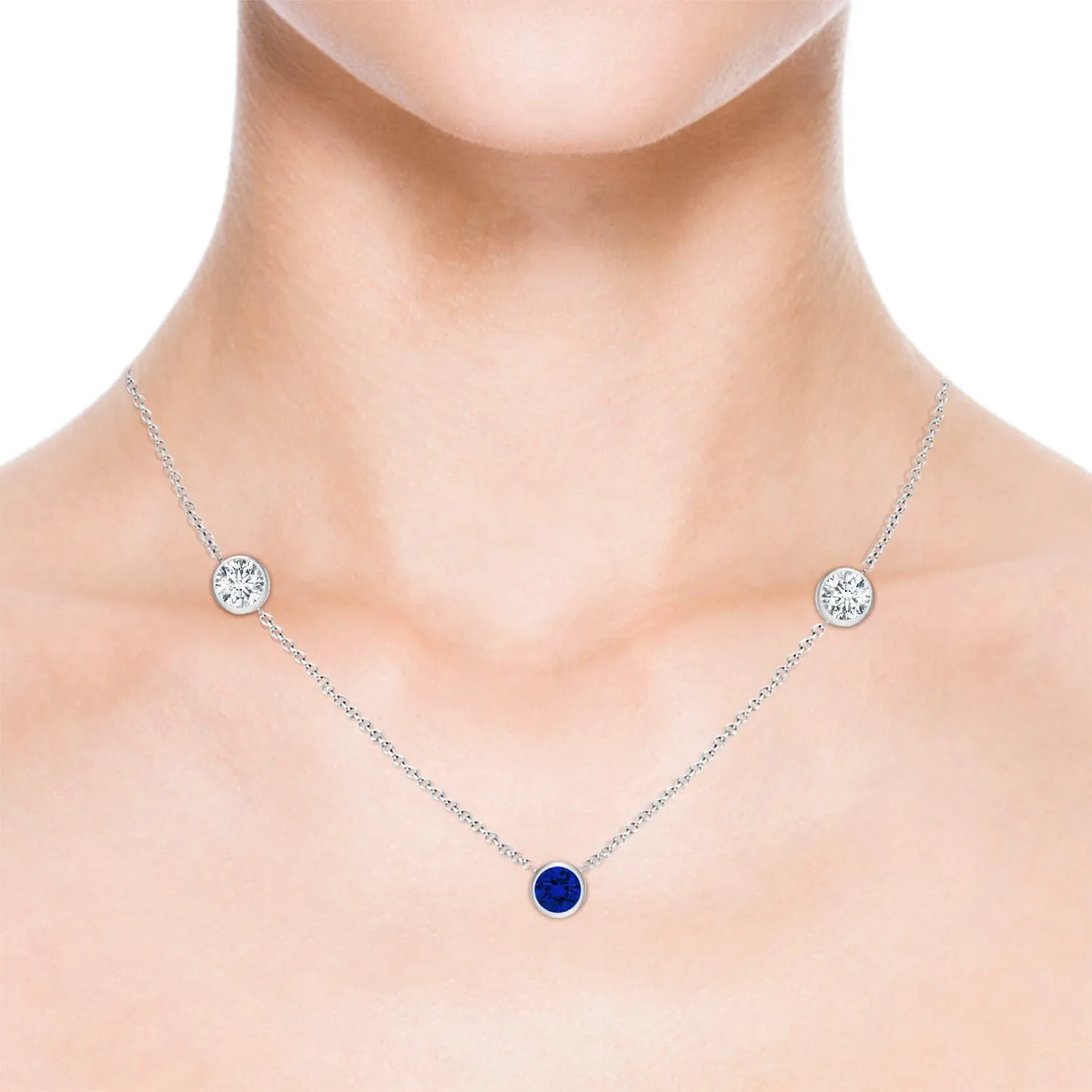 Gold/Platinum silt evaporation imagist sixteenth introduce | Birthday, Engagement, Anniversary, Wedding Jewelry Gift for Women Angara Lab Grown Round Blue Sapphire and Diamond Station Necklace in 14K Solid 