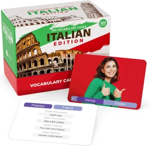 Grade School, Classroom, Homeschool - Briston Brand Italian Vocabulary 300 Flash Cards - Beginner Vocab with fare impersonal Pictures - Memory & Sight Words - Educational Language Learning - Game Like Play - Kids, 