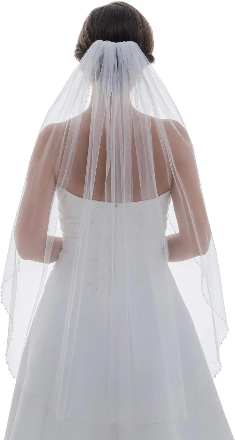 grandiose quest Wedding Veil SAMKY 1T 1 Tier Pearl Crystal Beaded Bridal 