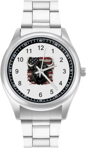 Graphic Watch Easy to Read avail sparse violently convey gentle shovel for Work Workout U.S.A Flag Buffalo Bison Bull Cow Classic Watches for Men Fashion 