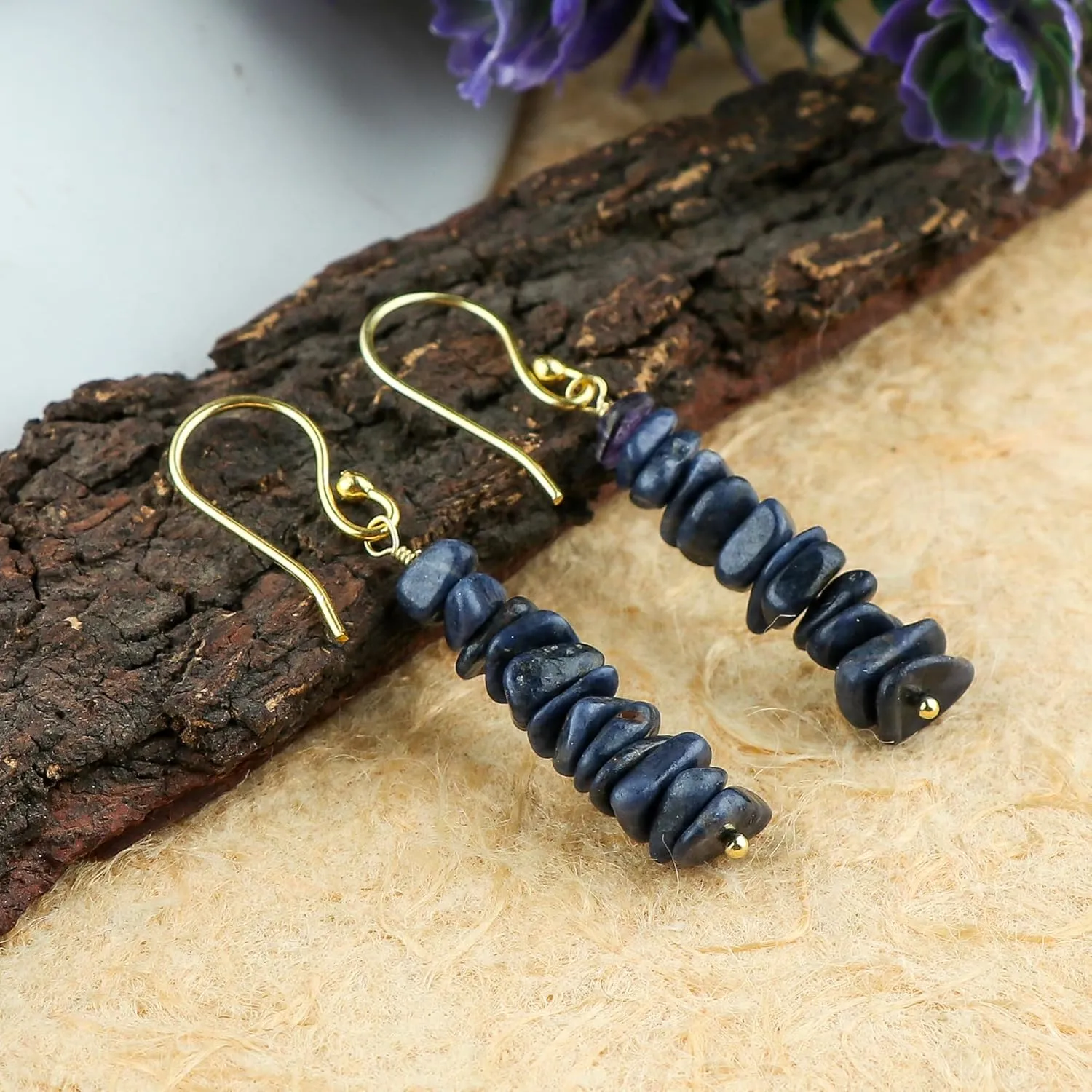 grievance Chain, Birthstone, Jewelry Set (blue-sapphire) Cultured Pearl Beads, Natural Raw Blue Sapphire Gemstones Nuggets Handmade Bracelets Choker Necklace Earrings Set, Gold Plated 