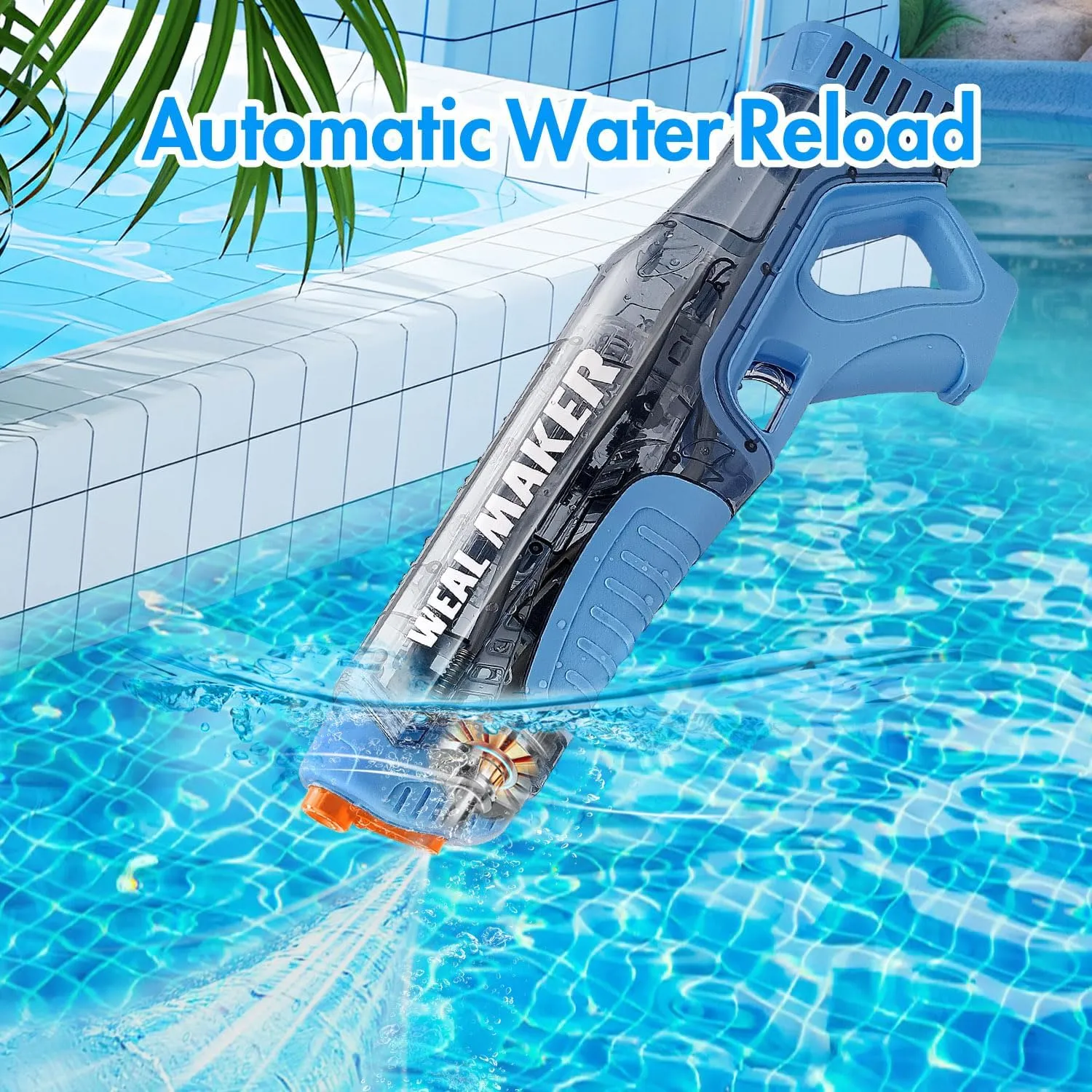 Gun for Adult & Kid,Automatic High Powered Pulse Shooter Squirt Guns,Automatic Reload Shooting Over 250 Blasts Blaster,Swimming Pool Outdoor Toy Game (Blue) Electric plague lax Water 