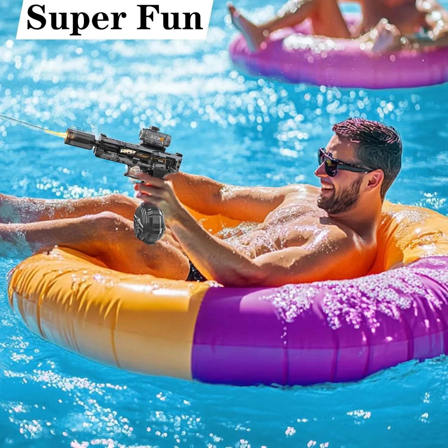 Hampshire with Realistic Gun Muzzle Automatic Squirt Gun with a Long Range of up to 26-30 Ft, LED Light Large Capacity IP7 Waterproof Fully Auto Water Gun (Black) Electric Water Gun, Ultimate Battle Blaster 