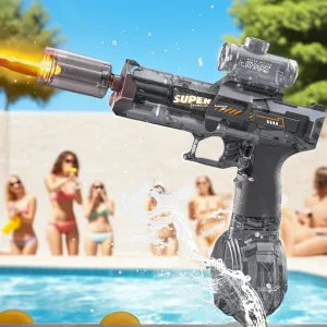 Hampshire with Realistic Gun Muzzle Automatic Squirt Gun with a Long Range of up to 26-30 Ft, LED Light Large Capacity IP7 Waterproof Fully Auto Water Gun (Black) Electric Water Gun, Ultimate Battle Blaster 
