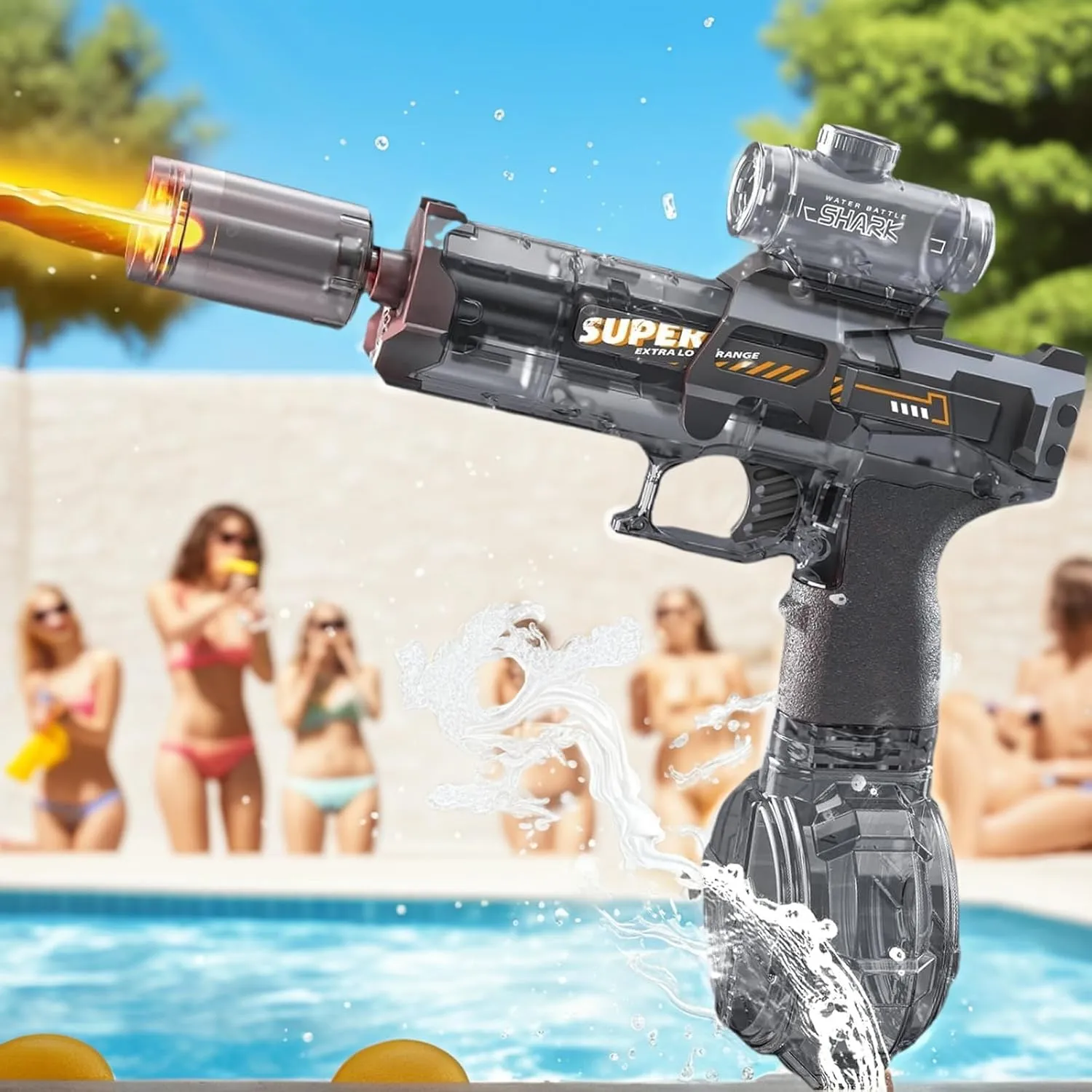 Hampshire with Realistic Gun Muzzle Automatic Squirt Gun with a Long Range of up to 26-30 Ft, LED Light Large Capacity IP7 Waterproof Fully Auto Water Gun (Black) Electric Water Gun, Ultimate Battle Blaster 