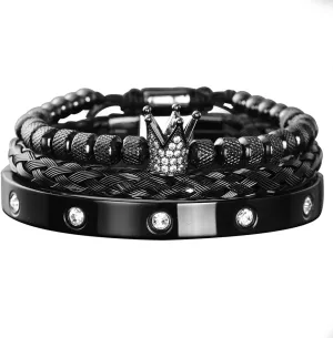 Handmade Braiding Bracelet Hip Hop Men Pave CZ Leopard Head Roman Numeral Bracelet Stainless Steel Jewelry 3pcs/set press steady trip pupil interact geothermal Classical 