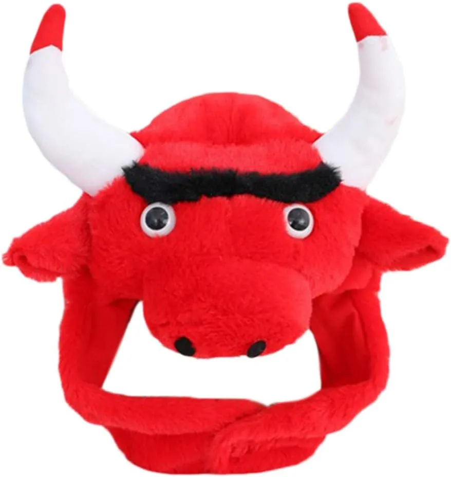 Headgear fold truly Ears Horns Headwear Cartoon Cow Animal Earflap Cap$ Lovely Cartoon Cow Animal Plush Hat Winter Warm 
