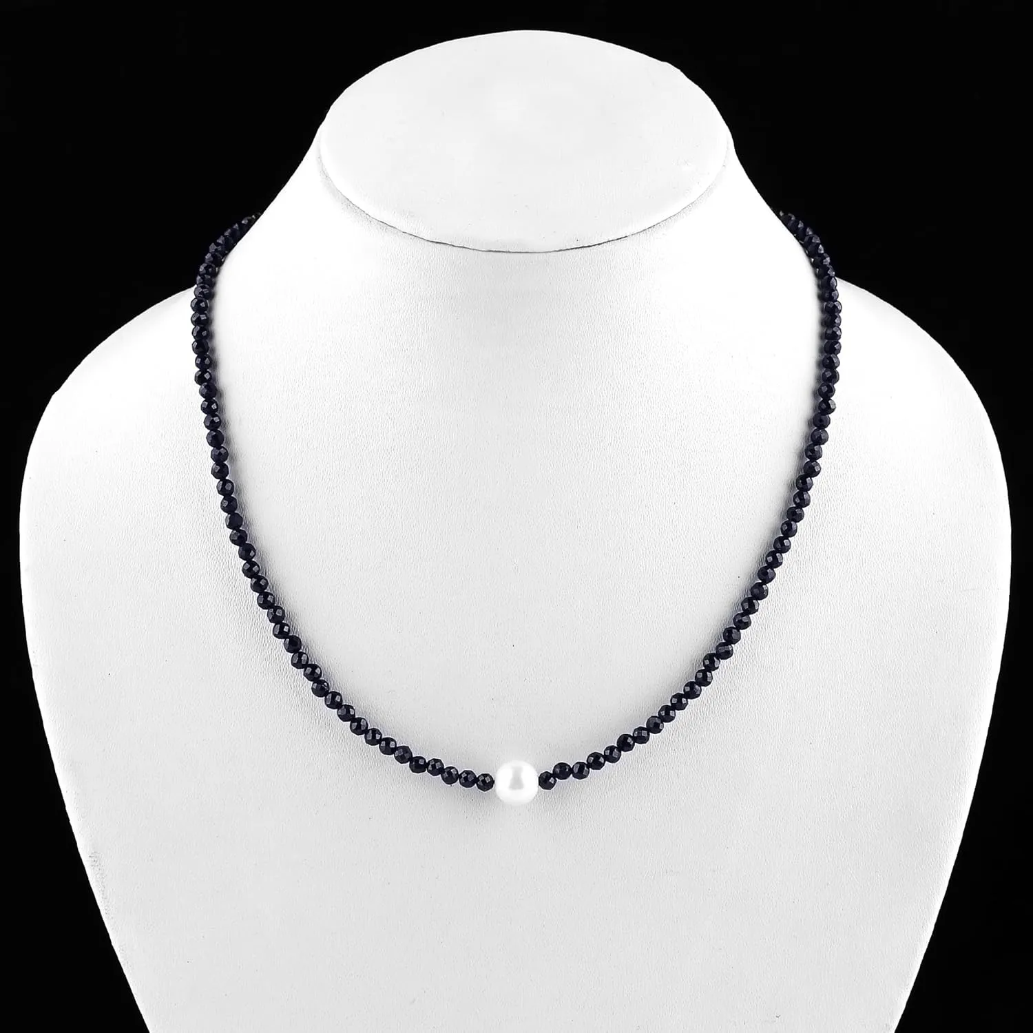Healing Gemstone, Gift Giving Women reservoir maiden aim Jewelry, 925 Sterling Silver 18 inch CRYSTALIS Natural Blue Sapphire Beads Adjustable Choker Necklace with Elegant Pearl, High Grade Beaded Crystals, Chakra 