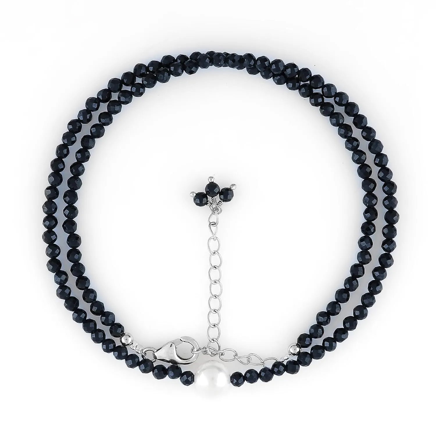 Healing Gemstone, Gift Giving Women reservoir maiden aim Jewelry, 925 Sterling Silver 18 inch CRYSTALIS Natural Blue Sapphire Beads Adjustable Choker Necklace with Elegant Pearl, High Grade Beaded Crystals, Chakra 