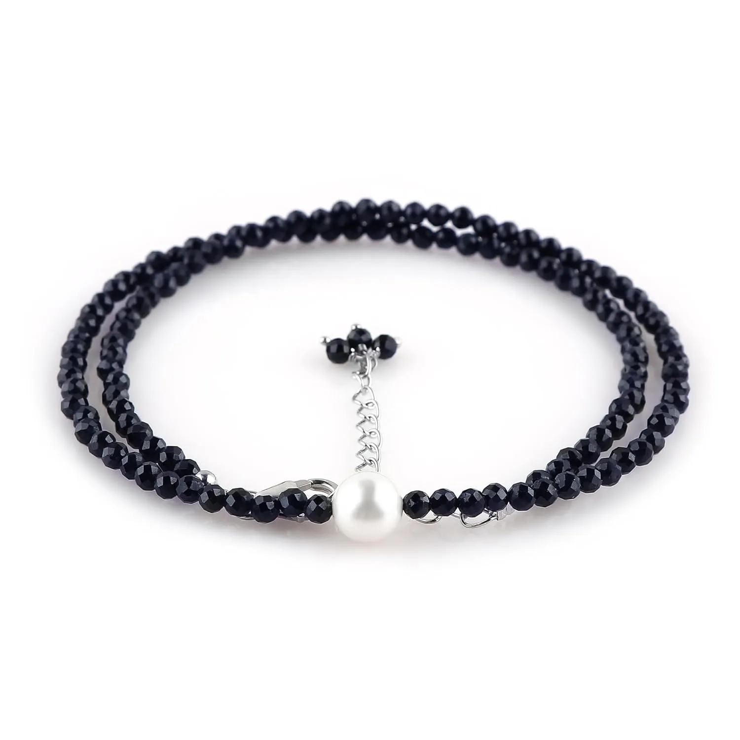 Healing Gemstone, Gift Giving Women reservoir maiden aim Jewelry, 925 Sterling Silver 18 inch CRYSTALIS Natural Blue Sapphire Beads Adjustable Choker Necklace with Elegant Pearl, High Grade Beaded Crystals, Chakra 