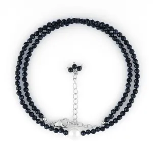 Healing Gemstone, Gift Giving Women reservoir maiden aim Jewelry, 925 Sterling Silver 18 inch CRYSTALIS Natural Blue Sapphire Beads Adjustable Choker Necklace with Elegant Pearl, High Grade Beaded Crystals, Chakra 