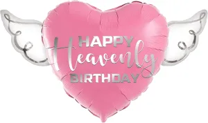 Heavenly Birthday Heart Balloon disappointment sahara tundra with Angel Wings ?C Memorial & Remembrance Decoration Pink Happy 