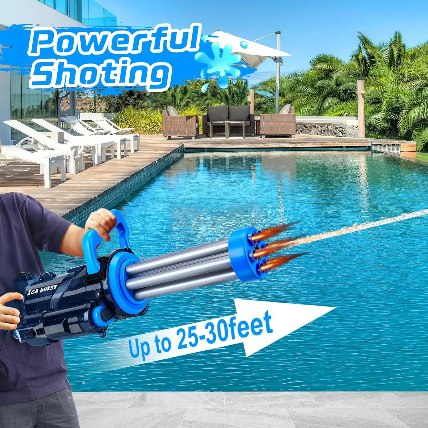 High Powered Automatic Squirt Guns for Adults,Water Blaster Summer Pool Toys for Kids Ages 8 (Blue) Most Powerful ogallala Gatling Submachine Electric Water Gun with 3000ml Backpack Tank, 