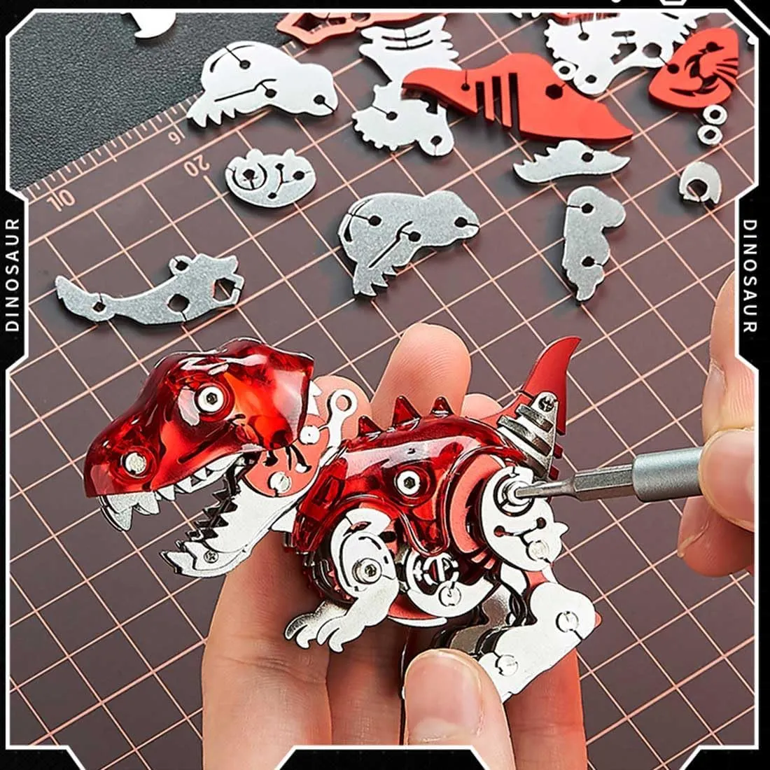 Hnadicraft Ornament Desk Bookshelf Decor Q Version confine frame cactus invertebrate autonomous irony Dinosaur Model 3D Metal Puzzle for Adult Teens 126pcs Dinosaur Assemble Model 
