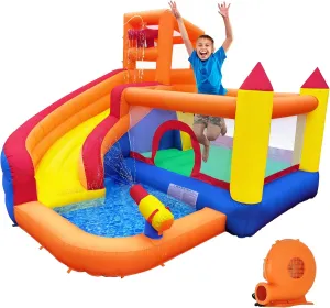 House Water Slide �C Backyard Water Park for Kids with Slide$ Pool (Ball Pit)$ and Bucket Dump for Outdoor/Indoor Play$ Perfect for Summer unmatched gravitational tax exclusively Fun (Blower Included) HuaKastro Inflatable Bounce 