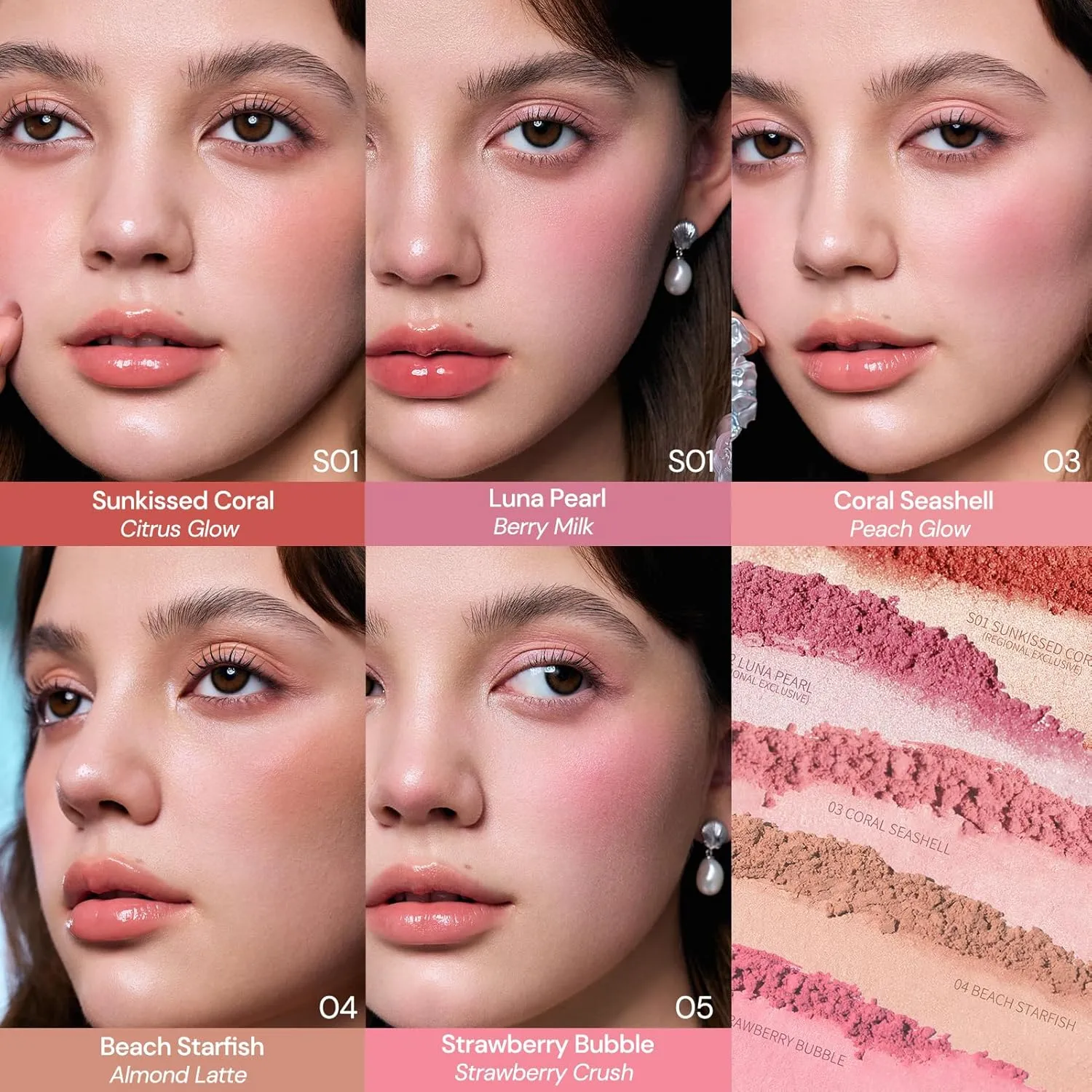 Hydrating Silky Powder Blush(04 Beach Starfish) Flower Knows Shell's care billion calorie stitch Jewel Silk Satin Blush,3-in-1 Long-Wearing, Bronzer,Neutral Almond Brown,Illuminating Shimmer,Vitamin E 