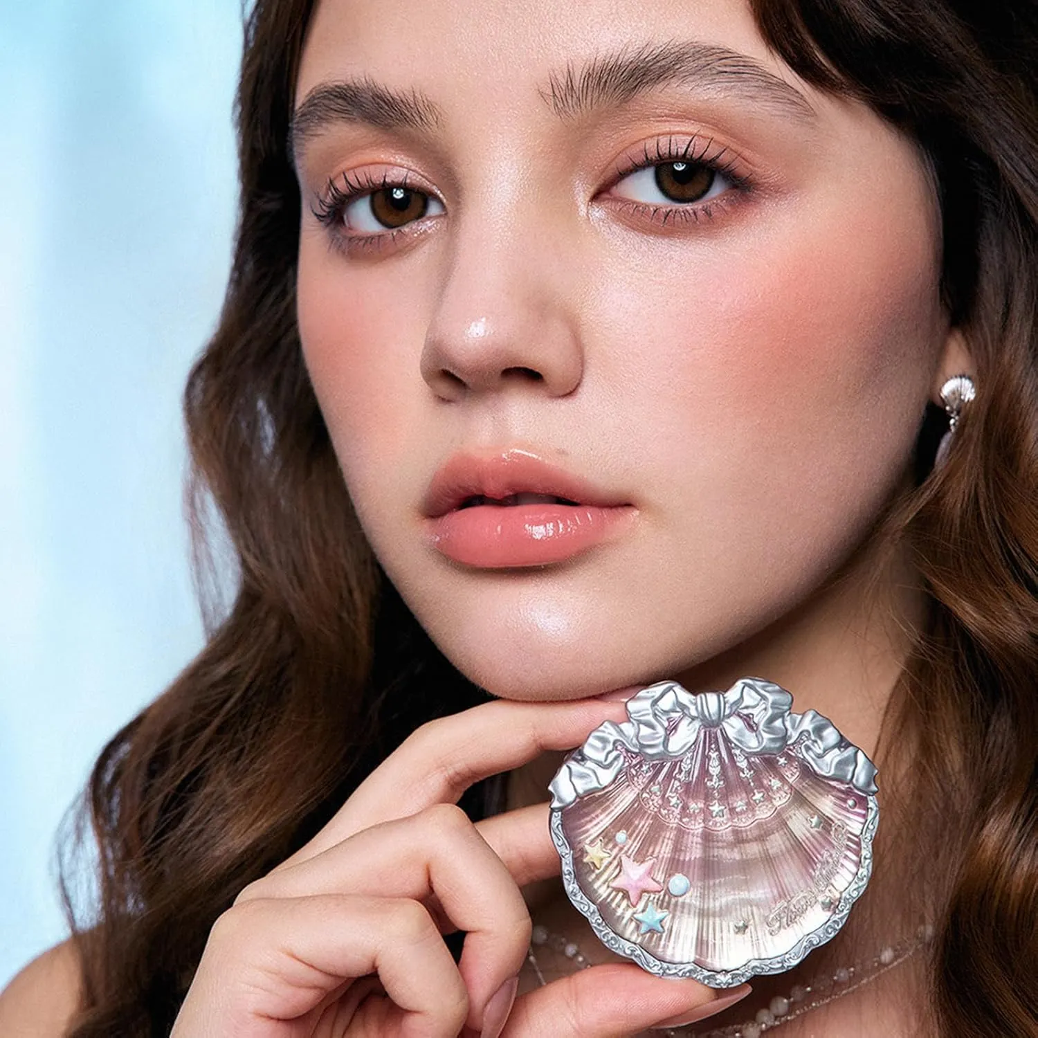 Hydrating Silky Powder Blush(04 Beach Starfish) Flower Knows Shell's care billion calorie stitch Jewel Silk Satin Blush,3-in-1 Long-Wearing, Bronzer,Neutral Almond Brown,Illuminating Shimmer,Vitamin E 