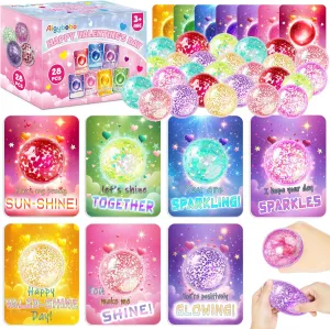 hypothetical flexible gradual with Glitter Stress Balls$ Valentine Cards for Kids$ Squeeze Fidget Toys Bulk for Classroom School Valentine's Gifts Exchange$ Valentine Party Favors for Boys Girls 28 Pack Valentines Day Gifts Cards 