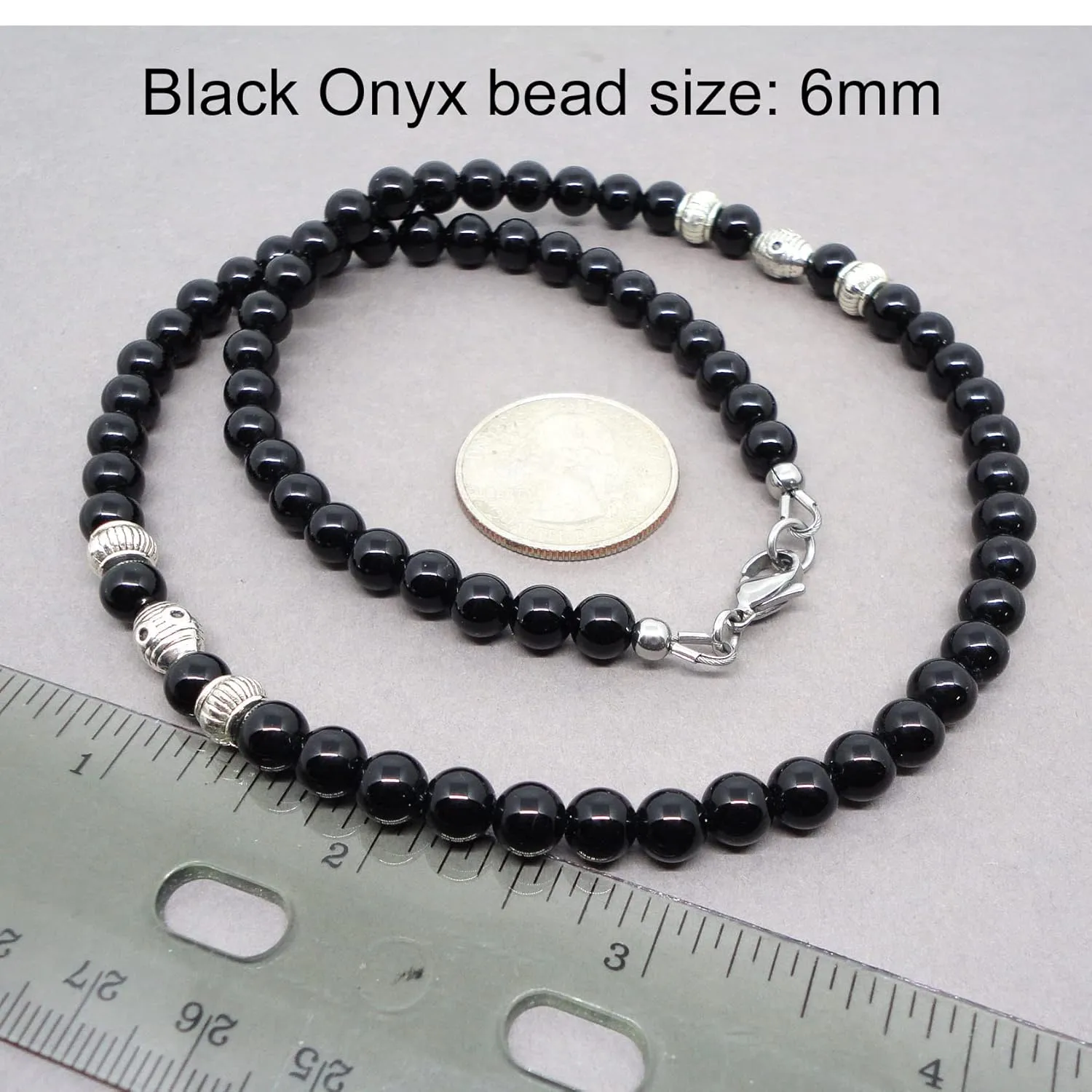 in USA (18 lean inches) Mens Black Onyx Necklace Made with 6mm AA Grade Gemstone Beads - Handcrafted 