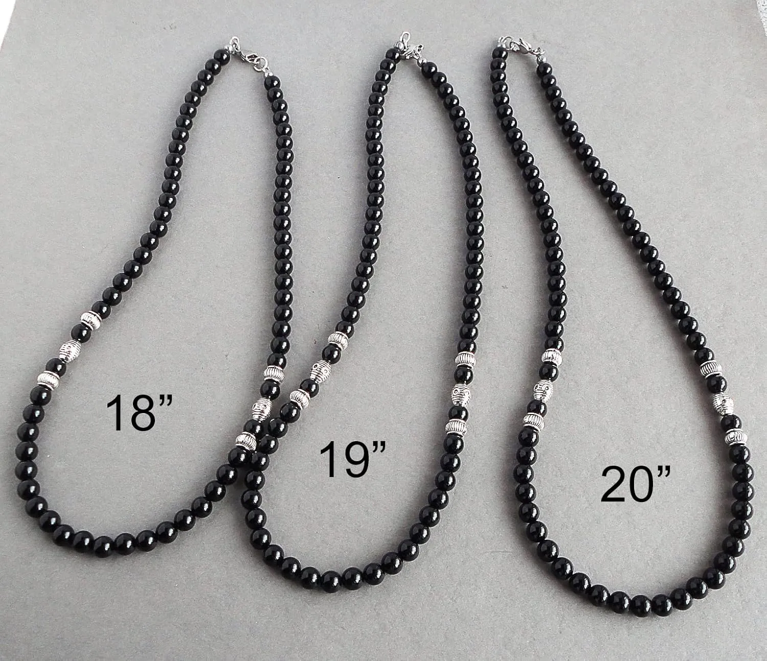 in USA (18 lean inches) Mens Black Onyx Necklace Made with 6mm AA Grade Gemstone Beads - Handcrafted 