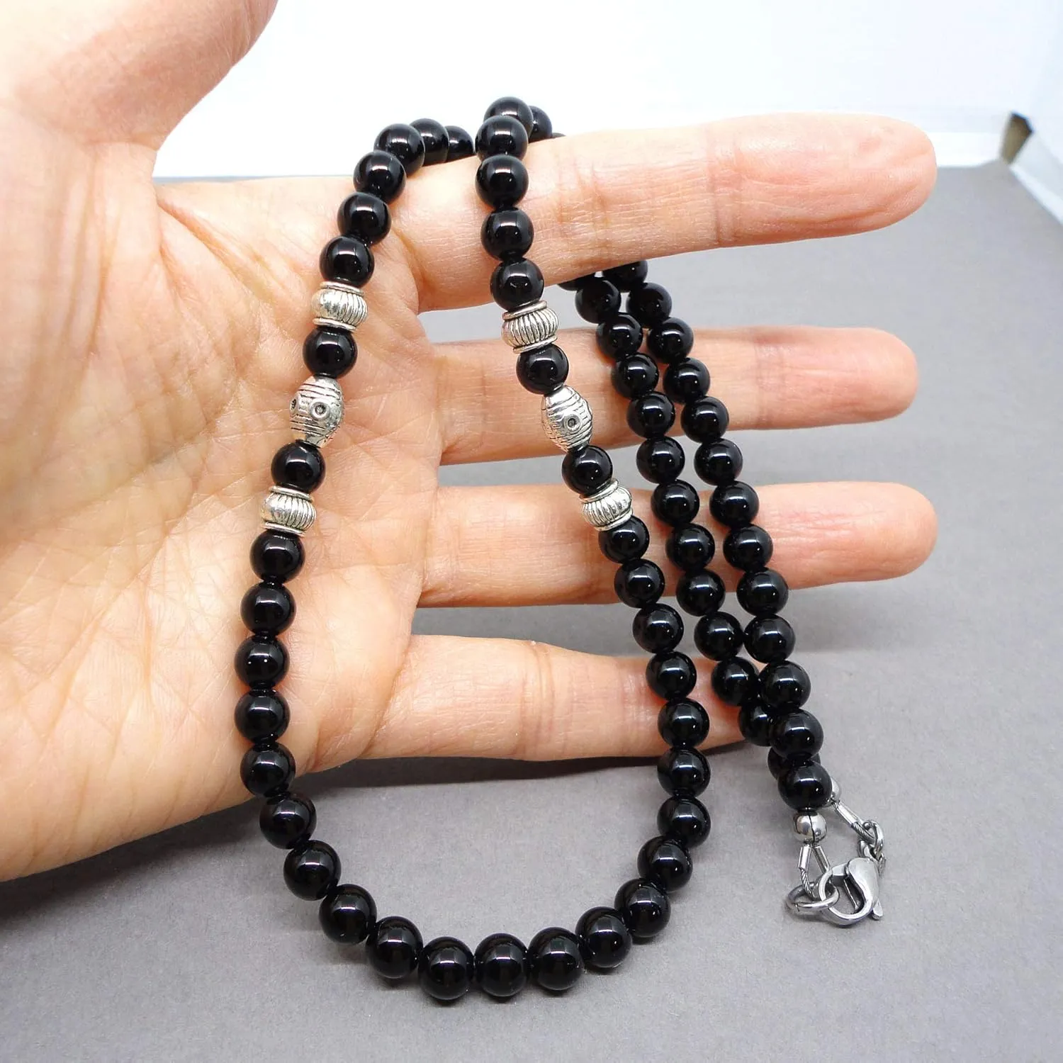 in USA (18 lean inches) Mens Black Onyx Necklace Made with 6mm AA Grade Gemstone Beads - Handcrafted 