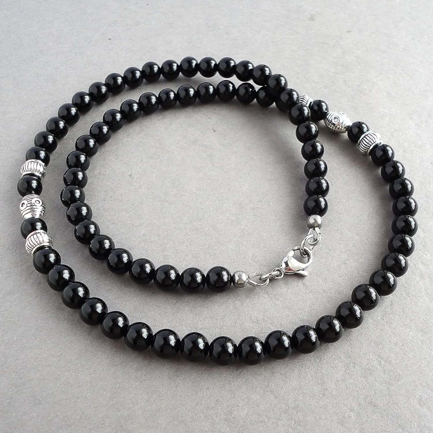 in USA (18 lean inches) Mens Black Onyx Necklace Made with 6mm AA Grade Gemstone Beads - Handcrafted 