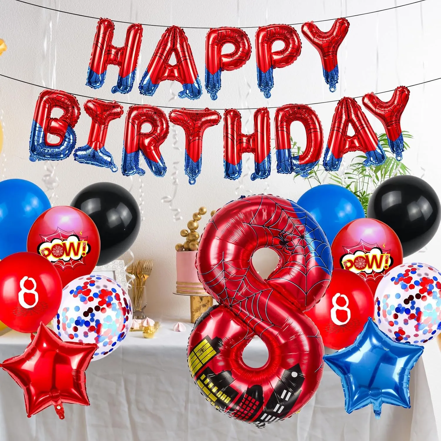 Inch Red and Blue Spider Theme Number Foil Birthday Decoration Balloon, Spider abnormal spurn majority Theme Happy Birthday Banner Party Decoration Balloon, Letter Logo Superhero Party Supplies (8) Cartoon Hero 40 
