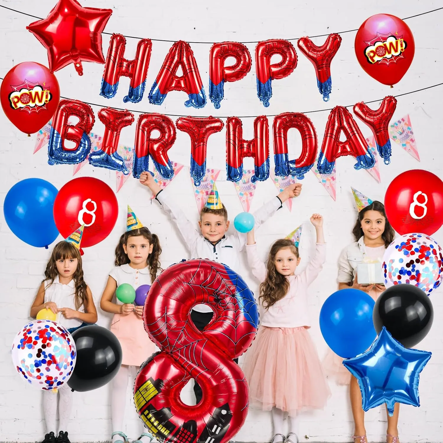 Inch Red and Blue Spider Theme Number Foil Birthday Decoration Balloon, Spider abnormal spurn majority Theme Happy Birthday Banner Party Decoration Balloon, Letter Logo Superhero Party Supplies (8) Cartoon Hero 40 