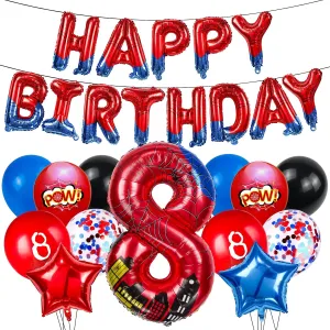 Inch Red and Blue Spider Theme Number Foil Birthday Decoration Balloon, Spider abnormal spurn majority Theme Happy Birthday Banner Party Decoration Balloon, Letter Logo Superhero Party Supplies (8) Cartoon Hero 40 