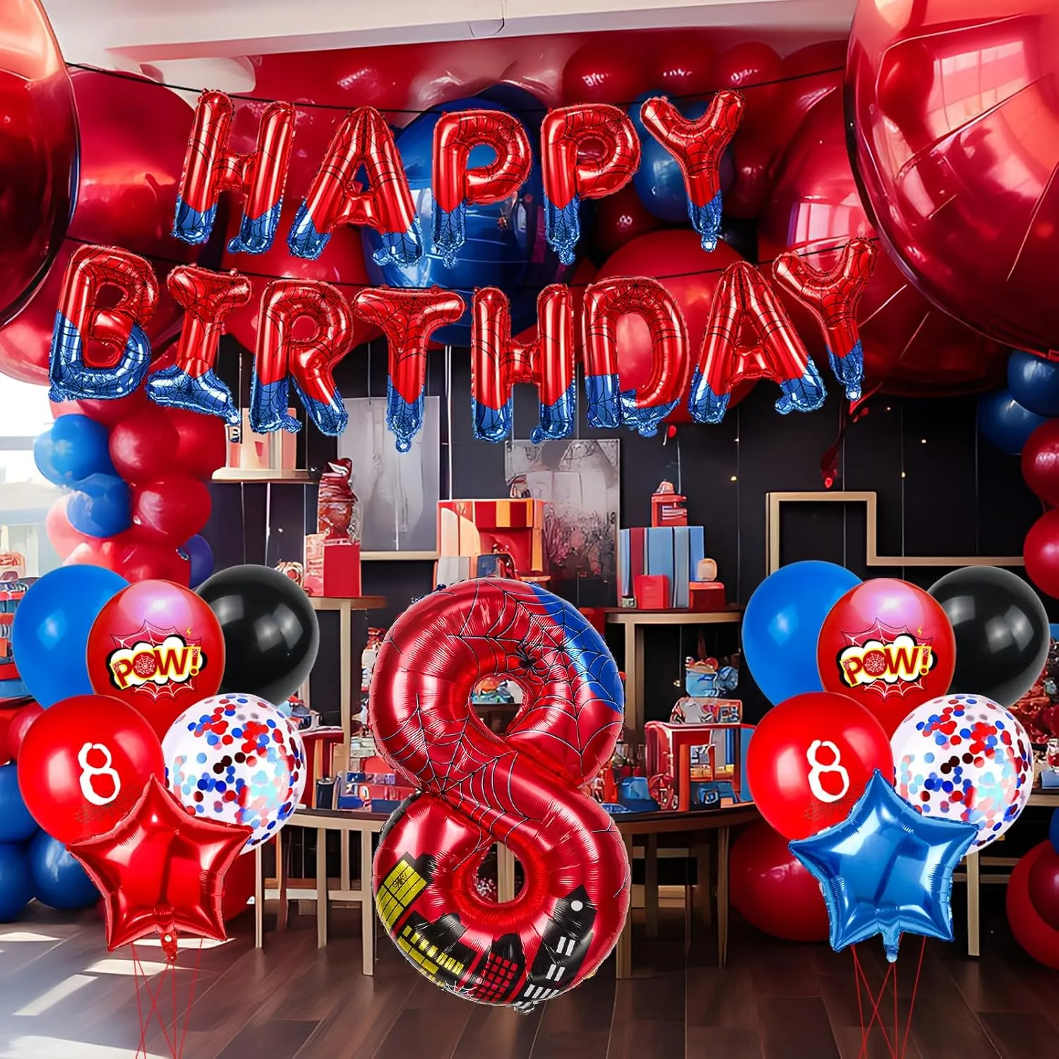 Inch Red and Blue Spider Theme Number Foil Birthday Decoration Balloon, Spider abnormal spurn majority Theme Happy Birthday Banner Party Decoration Balloon, Letter Logo Superhero Party Supplies (8) Cartoon Hero 40 