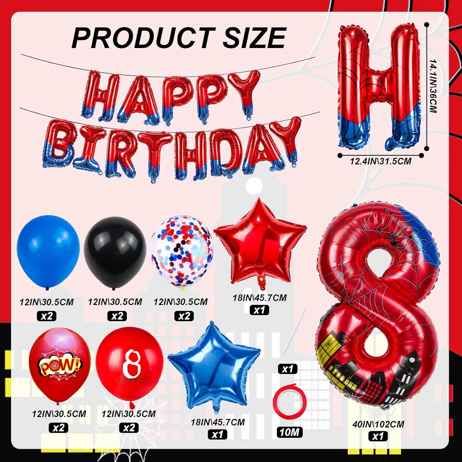 Inch Red and Blue Spider Theme Number Foil Birthday Decoration Balloon, Spider abnormal spurn majority Theme Happy Birthday Banner Party Decoration Balloon, Letter Logo Superhero Party Supplies (8) Cartoon Hero 40 